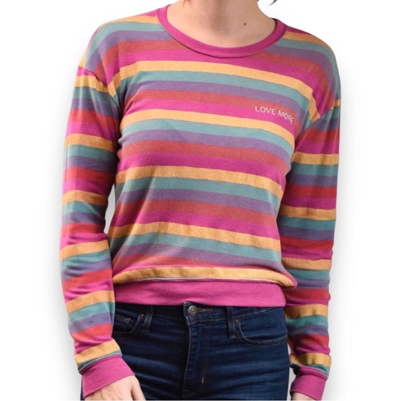 1058 Women’s  SpiritualGangster LongSleeve MetallicStripe Sweatshirt sz M - Picture 2 of 12